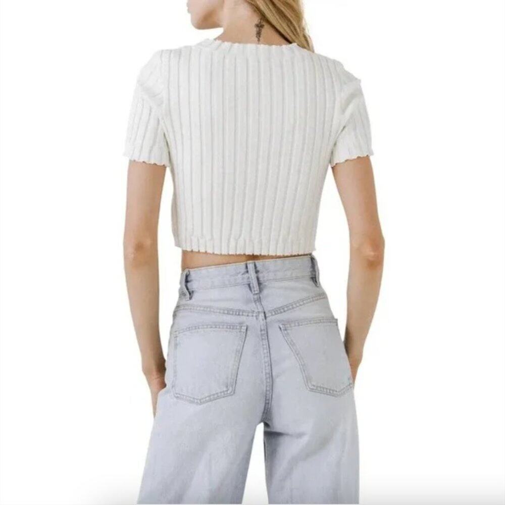 Endless Rose Cropped Ribbed Knit Ruffle Top - Picture 3 of 7